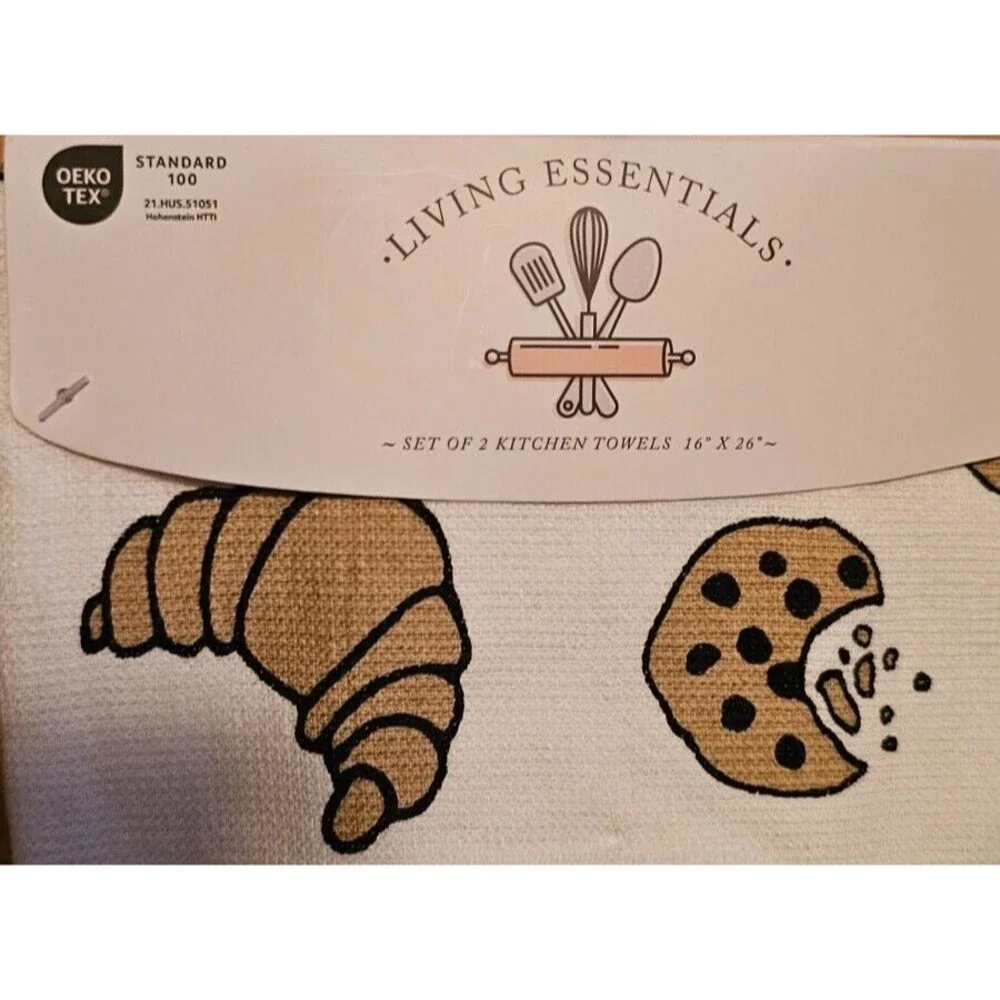 Bakers Gonna Bake Set of 2 Kitchen Towel Cupcake Croissant Rolling Pin Bread NEW